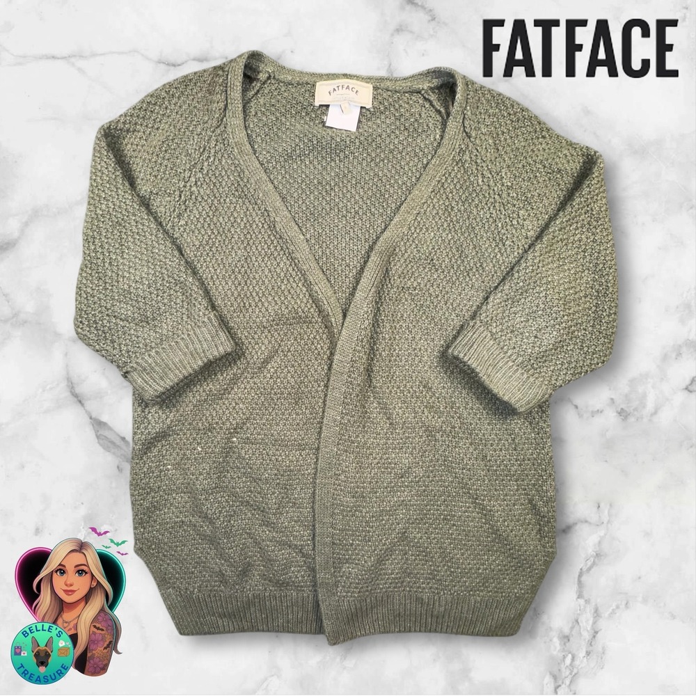 FatFace Womens 8 Haywood Green 3D Knit Open Front Cardigan Sweater Oversized‎